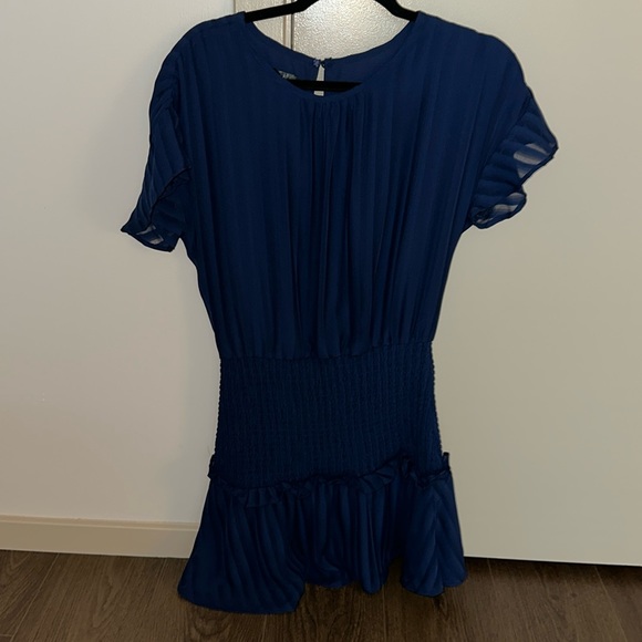 AQUA Striped Smocked Mini Dress Navy Blue - Picture 2 of 6